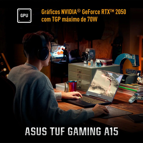 Notebook Gamer ASUS TUF Gaming A15, AMD RYZEN 7, RTX 3050, 8GB RAM, 512GB SSD, Linux KeepOS, Graphite Black - FA506NCG-HN216