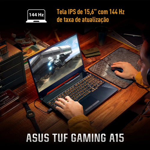 Notebook Gamer ASUS TUF Gaming A15, AMD RYZEN 7, RTX 3050, 8GB RAM, 512GB SSD, Linux KeepOS, Graphite Black - FA506NCG-HN216