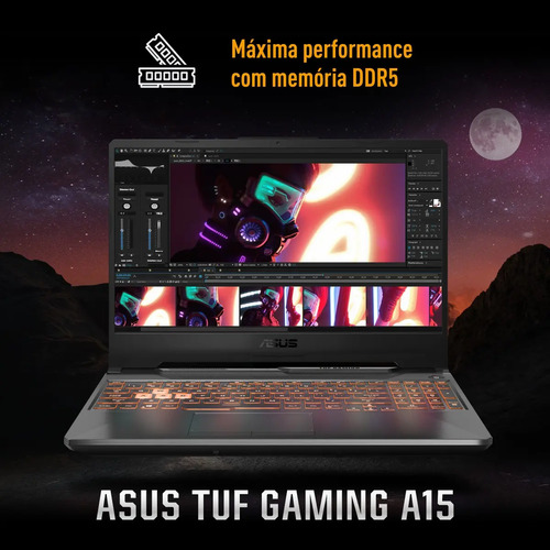 Notebook Gamer ASUS TUF Gaming A15, AMD RYZEN 7, RTX 3050, 8GB RAM, 512GB SSD, Linux KeepOS, Graphite Black - FA506NCG-HN216