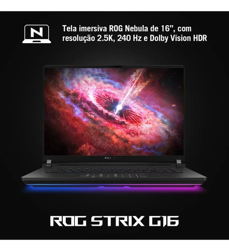 Notebook Gamer Rog Strix G16 G615jpr Nvidia Rtx 5070 Intel Core I9 14900hx 32gb Ram 1tb Ssd Windows 11 Home Tela 16 240hz Led Cinza - S5001w