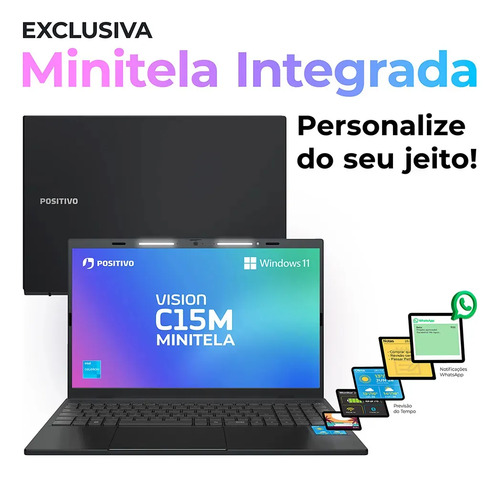 Notebook Positivo Vision C15M Intel Celeron N4500 Windows 11 Home 4GB RAM 128GB eMMC Tela 15" Full HD IPS Antirreflexo - Minitela e Tecla Copilot - Cinza
