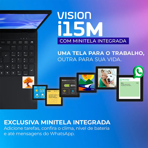 Notebook Positivo Vision i15M com Minitela, Intel Core i3 N300, 8GB RAM e SSD 512GB – Tela 15.6" Full HD IPS, Windows 11 e Wi-Fi 6
