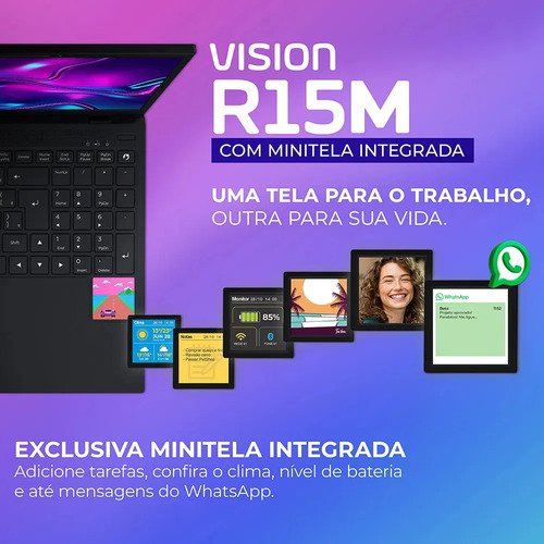 Notebook Positivo Vision R15M AMD Ryzen 3-7330U Linux 8GB RAM 256GB SSD Wi-Fi 6 Tela 15” Full HD IPS Antirreflexo - Minitela - Permite upgrade de memória RAM e SSD - Preto