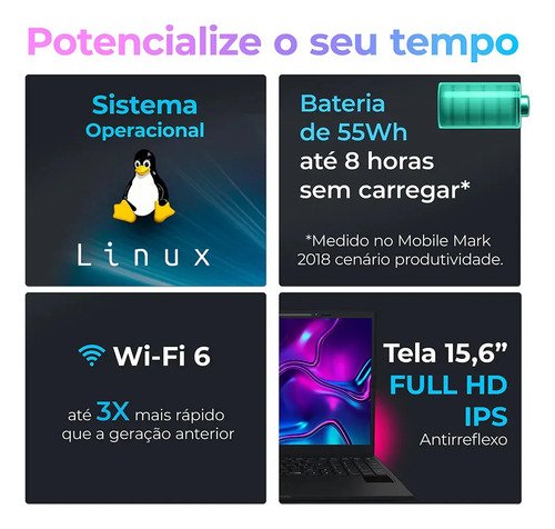 Notebook Positivo Vision R15M AMD Ryzen 3-7330U Linux 8GB RAM 256GB SSD Wi-Fi 6 Tela 15” Full HD IPS Antirreflexo - Minitela - Permite upgrade de memória RAM e SSD - Preto