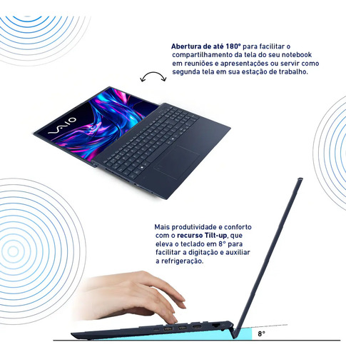 Notebook VAIO FE16 AMD Ryzen 5-5625U Linux 8GB RAM 256GB SSD Wi-Fi 6 Tela 16'' IPS WUXGA Antirreflexo - Cinza Grafite - VJFE69f11X-B0411H - Permite upgrade de memória RAM e SSD