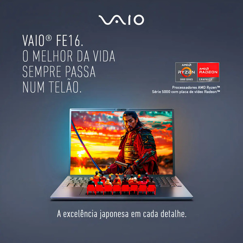 Notebook VAIO FE16 AMD Ryzen 5-5625U Windows 11 Home 12GB RAM 512GB SSD Tela 16" IPS WUXGA Antirreflexo - VJFE69F11X-B1221H - Cinza Grafite