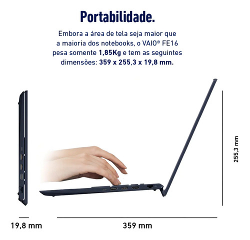 Notebook VAIO FE16 AMD Ryzen 5-5625U Windows 11 Home 12GB RAM 512GB SSD Tela 16" IPS WUXGA Antirreflexo - VJFE69F11X-B1221H - Cinza Grafite
