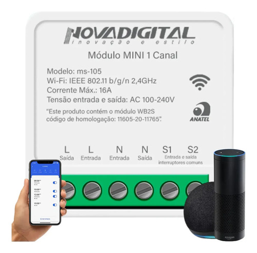 Novadigital ms 105 mini interruptor wifi inteligente 1ch aut