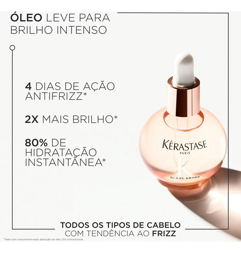 Óleo Capilar Kérastase Gloss Absolu Glaze Drops, Brilho Intenso Para Cabelos, Controle de Frizz, 45ml
