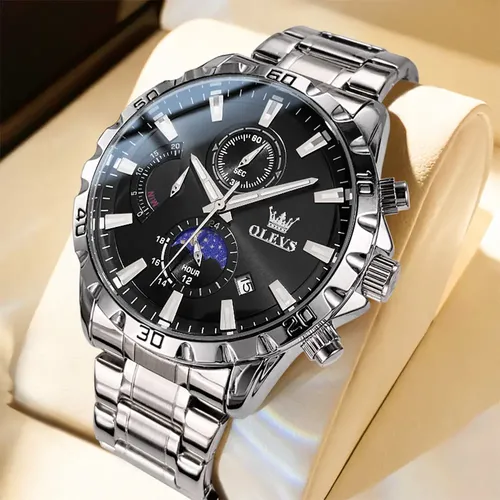 Olevs relogio masculino pulseira de aco a prova dagua 2953