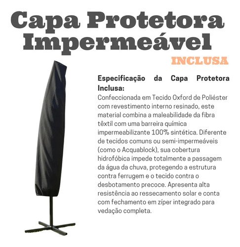Ombrelone Lateral Preto 3 Metros MaxHouse Reclinável Com Proteção UV