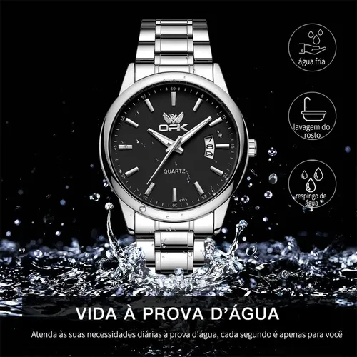 Opk Relógio Masculino Original Prata À Prova D'água 6010