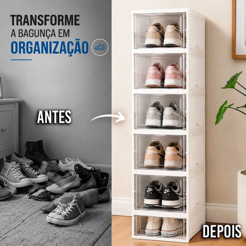 Organizador De Calçados 6 Pares Sapateira Modular Empilhável Branco Vertical Caixa de Tênis Fácil Montagem