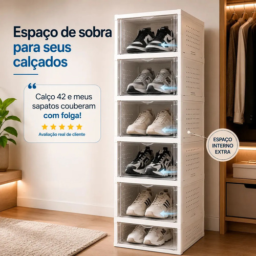 Organizador De Calçados 6 Pares Sapateira Modular Empilhável Branco Vertical Caixa de Tênis Fácil Montagem