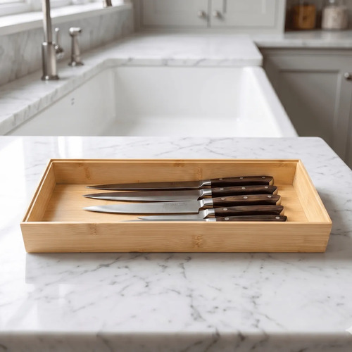 Organizador de gaveta talheres modular para cozinha em bambu