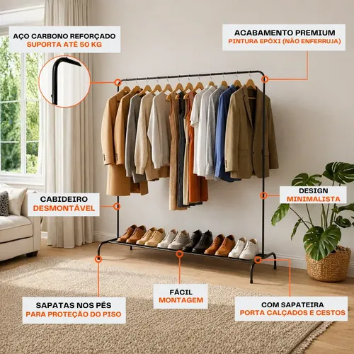 Organizador De Roupas Portátil Grande Metal P/ Quarto Closet