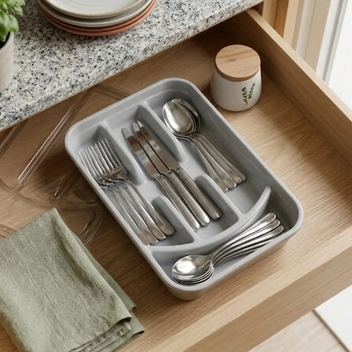 Organizador de talheres com divisorias e tampa para cozinha