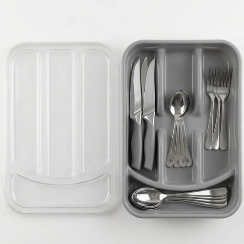 Organizador De Talheres Com Divisórias E Tampa Para Cozinha