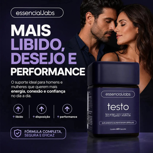 Pack 2 Testo Essencial: Suplemento para Homens com Feno Grego, Boro e Arginina