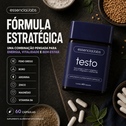 Pack 2 Testo Essencial: Suplemento para Homens com Feno Grego, Boro e Arginina