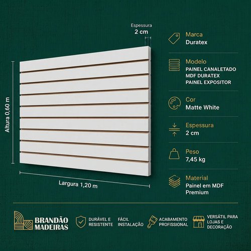 Painel Canaletado Mdf 120x60cm Branco Ideal Para Loja Casa