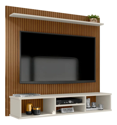 Painel Clique Móveis Tv 50” Ripado 3D Off White com Nichos
