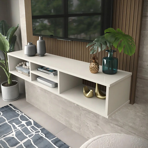 Painel Clique Móveis Tv 50” Ripado 3D Off White com Nichos