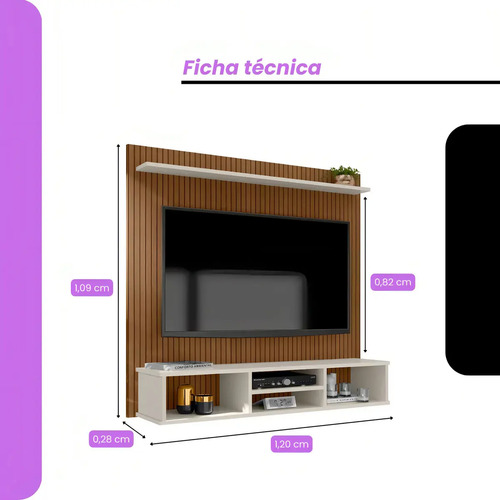 Painel Clique Móveis Tv 50” Ripado 3D Off White com Nichos