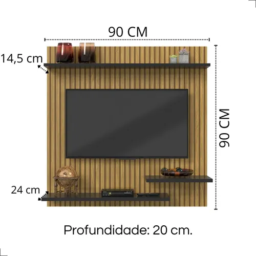 Painel Para Tv Até 32 Polegadas Compacto Com 3 Prateleiras