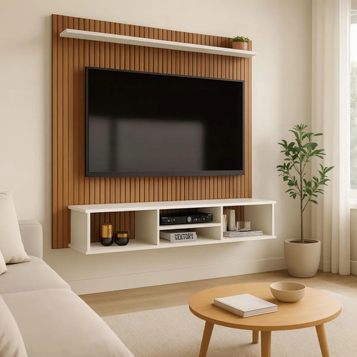 Painel para tv ate 50 polegadas estante ripado 3d everest of