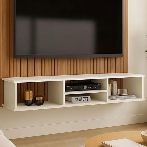 Painel Para Tv Até 50 Polegadas Estante Ripado 3d Everest Off White