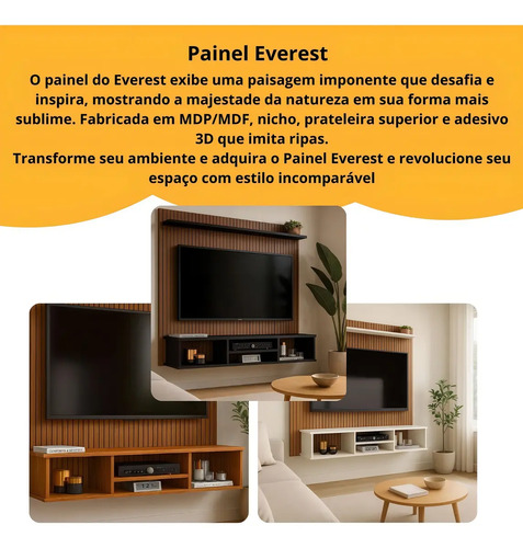 Painel Para Tv Até 50 Polegadas Estante Ripado 3d Everest Off White