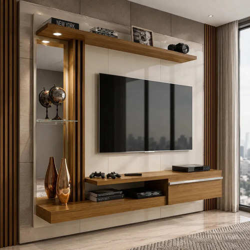 Painel rack sala bechara denver para tvs 55 polegadas com es 1