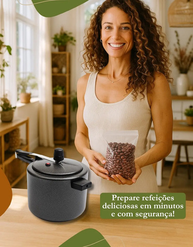 Panela de pressão 4,5 litros Alumínio Preta Segura Reforçada Cozimento Rápido Econômica Fechamento Interno