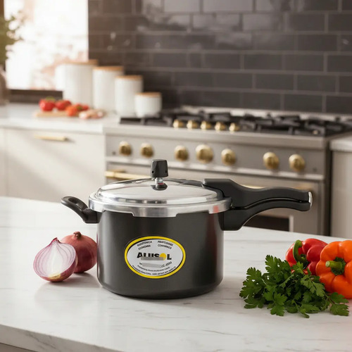 Panela de pressao 45l preto fosco fechamento externo teflon