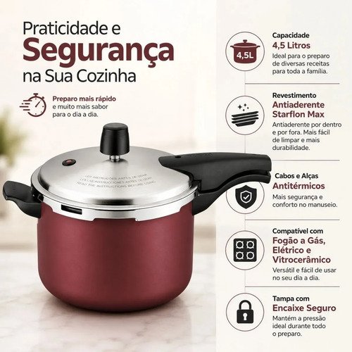 Panela De Pressão 4,5l Tramontina Vancouver Effect 20591-720 Cor Vermelho