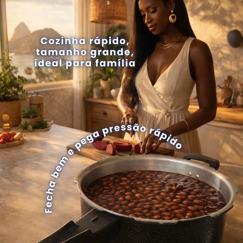 Panela de Pressão 7 litros Alumínio Preta Grande Segura Reforçada Cozimento Rápido Econômica Fechamento Externo