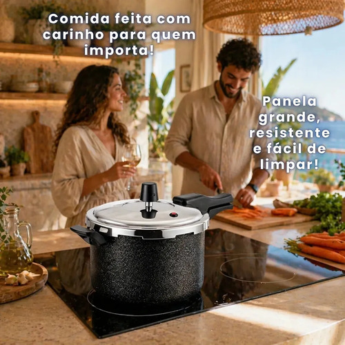 Panela de Pressão 7 litros Alumínio Preta Grande Segura Reforçada Cozimento Rápido Econômica Fechamento Externo