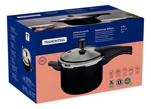 Panela De Pressão Antiaderente Tramontina Vancouver 4,5l Cor Preta