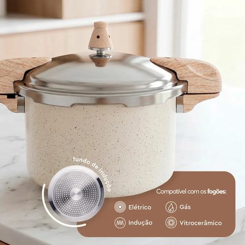 Panela De Pressão Brinox Vanilla 5,4l Indução Ceramic Life C Creme
