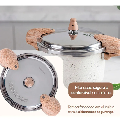 Panela De Pressão Brinox Vanilla 5,4l Indução Ceramic Life C Creme