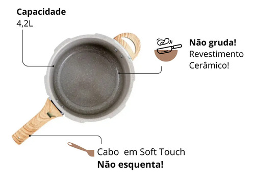 Panela De Pressão Ceramic Life Pressure 4,2l Areia Brinox