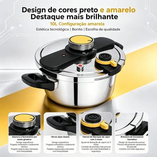 Panela De Pressão De Aço Inoxidável De 10l,três Velocidades