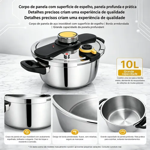 Panela De Pressão De Aço Inoxidável De 10l,três Velocidades