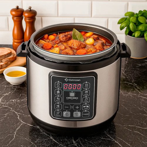 Panela de Pressão Elétrica 1100W Eletrozon Elt-808 de 6 Litros com Revestimento Antiaderente e Desligamento Automático