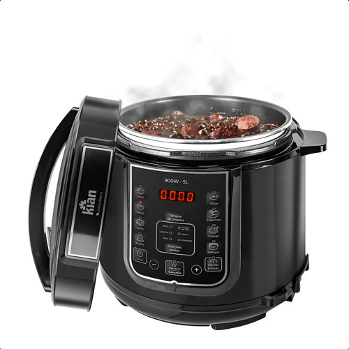 Panela de pressao eletrica 5 litros aco inox preto multifunc