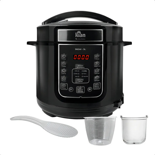 Panela de Pressão Elétrica 5 Litros Aço Inox Preto Multifuncional Kian Ppe 101