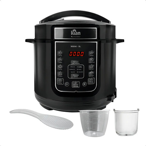Panela De Pressão Elétrica 5 Litros Aço Inox Preto Multifuncional Kian Ppe 101