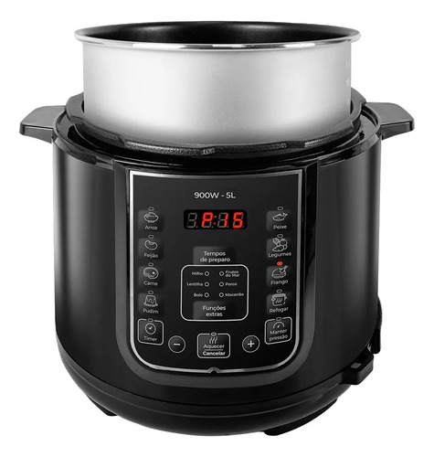 Panela De Pressão Elétrica 5 Litros Aço Inox Preto Multifuncional Kian Ppe 101