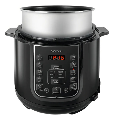 Panela de Pressão Elétrica 5 Litros Aço Inox Preto Multifuncional Kian Ppe 101